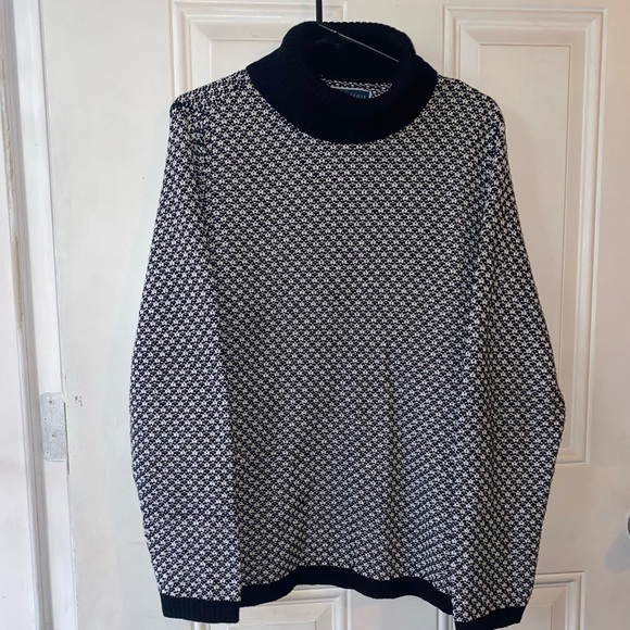 Karen Scott Black and White Patterned Turtleneck Sweater - Picture 1 of 7